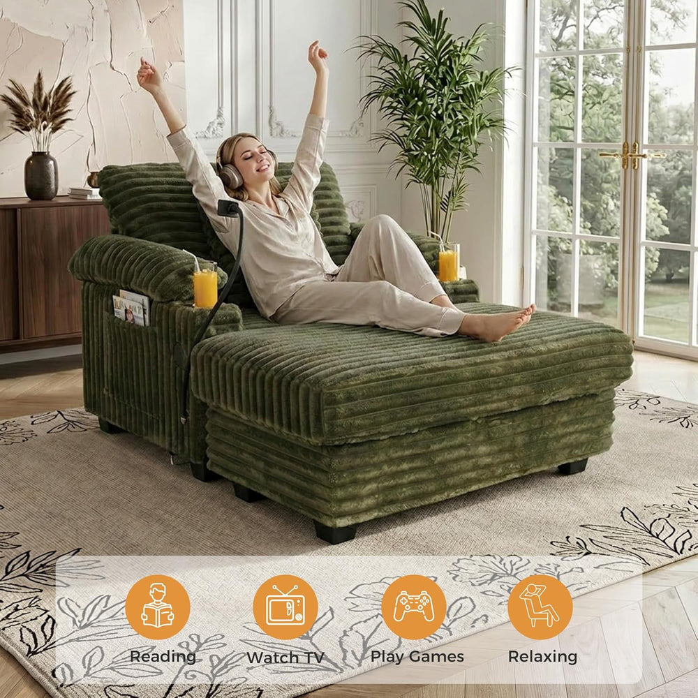 Oversized Chaise Lounge Chair with Adjustable Backrest, Movable Storage Ottom...