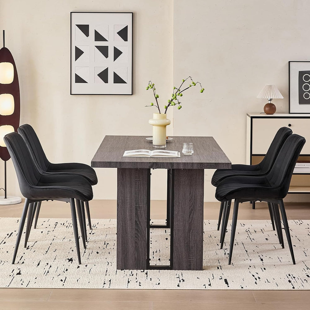 Velvet Dining Chairs Set of 4, Black Modern Upholstered Armless Kitchen Chair...