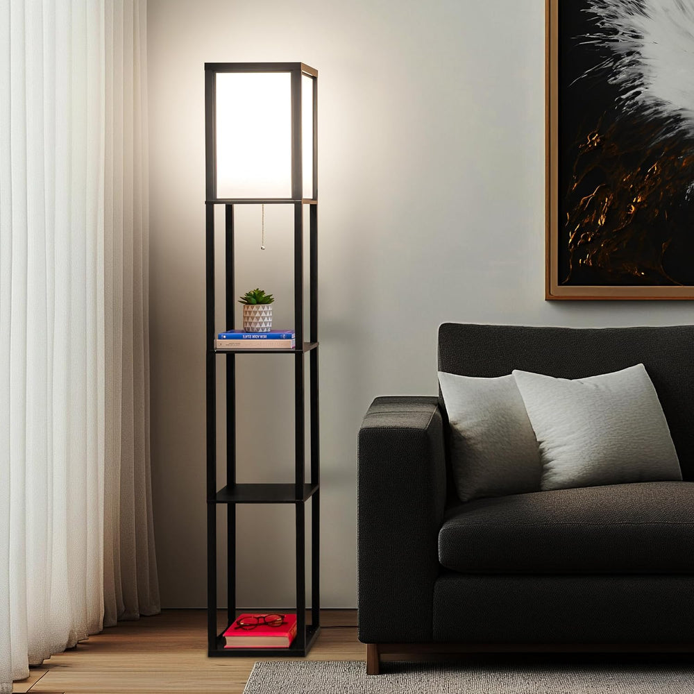 Brightech Maxwell - Modern Shelf Floor Lamp with Lamp Shade & Warm White ...