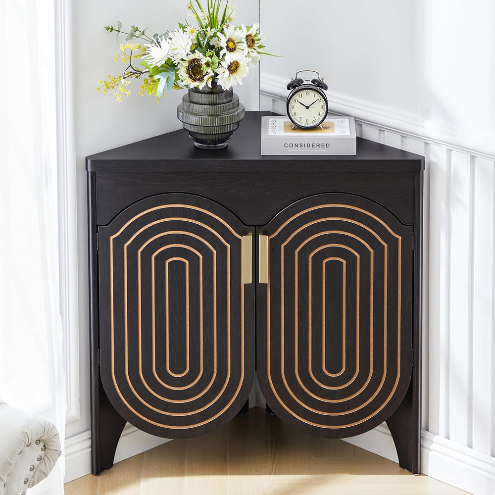 Small Corner Storage Cabinet, Mid Century Modern Floor Corner Cabinet with Cu...