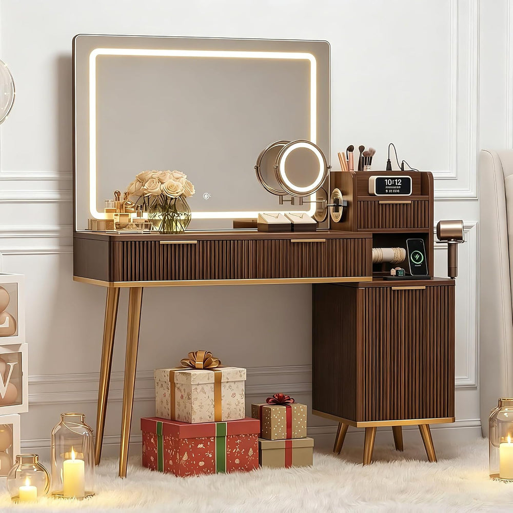 iPormis Makeup Vanity Desk with HD & 5X Magnifying Mirror and Lights, 47&...