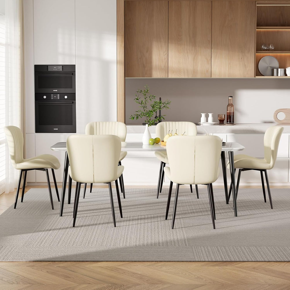 Upholstered Dining Chairs Set of 4 PU Leather Metal Legs Beige | Vertical cha...