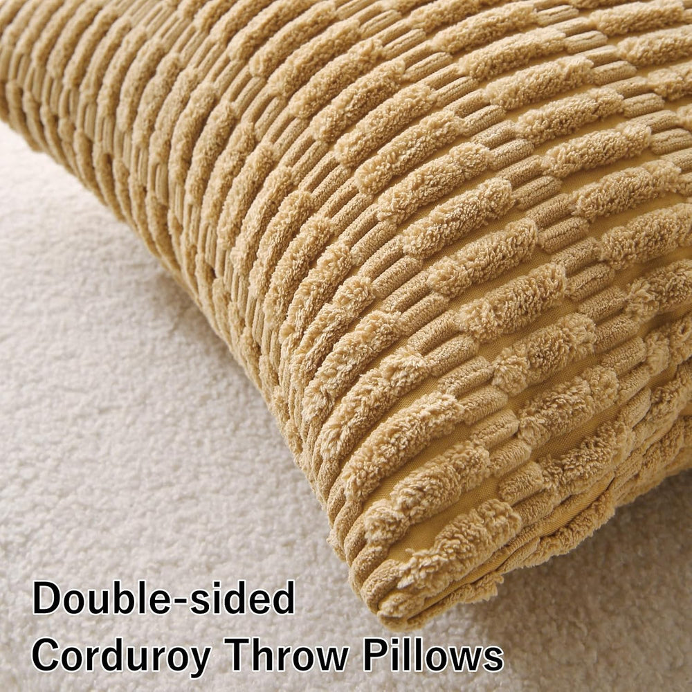 2 Pack Corduroy Decorative Throw Pillow with Inserts, 18x18 Inch Soft Boho Th...