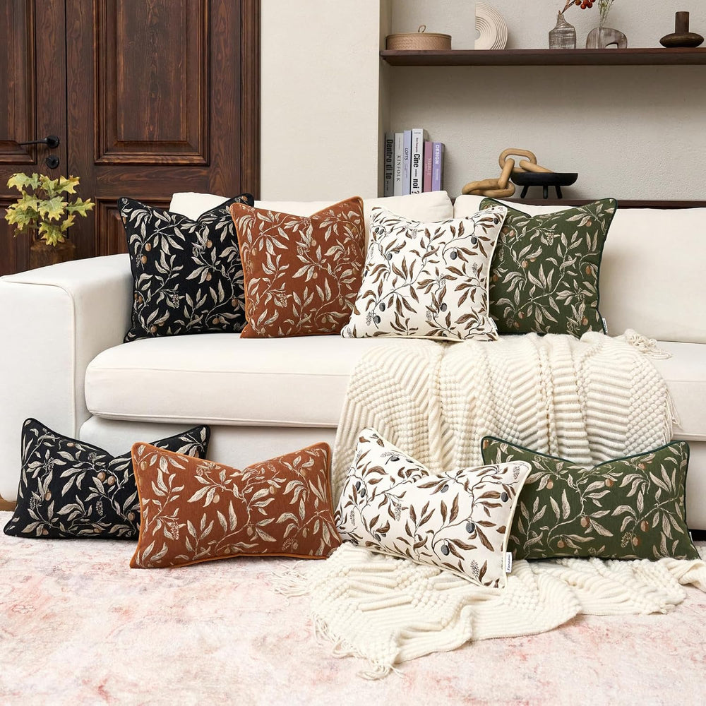 FANAMI Green Floral Throw Pillow Covers 20x20 Inch Set of 2 Vintage Farmhouse...