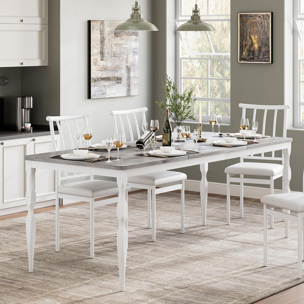 IDEALHOUSE 78 Inch Farmhouse Dining Table for 6-8 People, Rectangular Wood Ki...