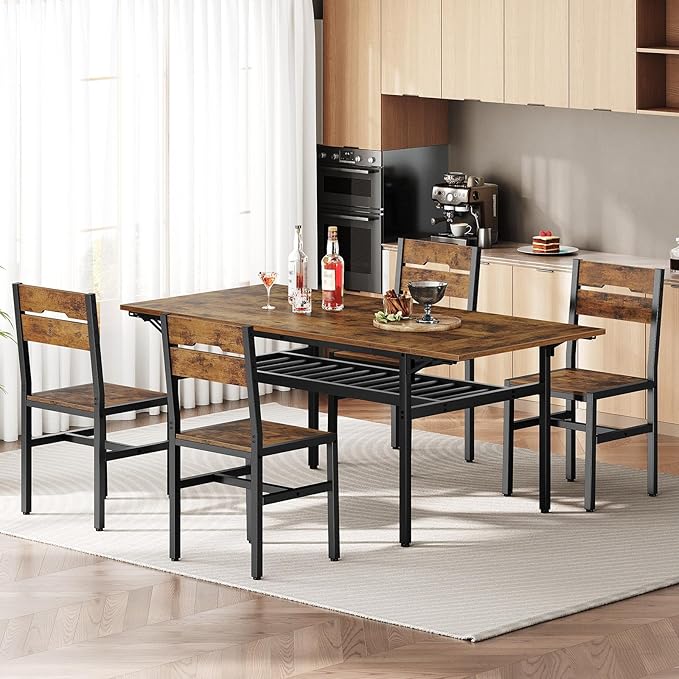 Dining Chairs Set of 2, Rustic Wooden Kitchen Chairs with Backrests and Metal...