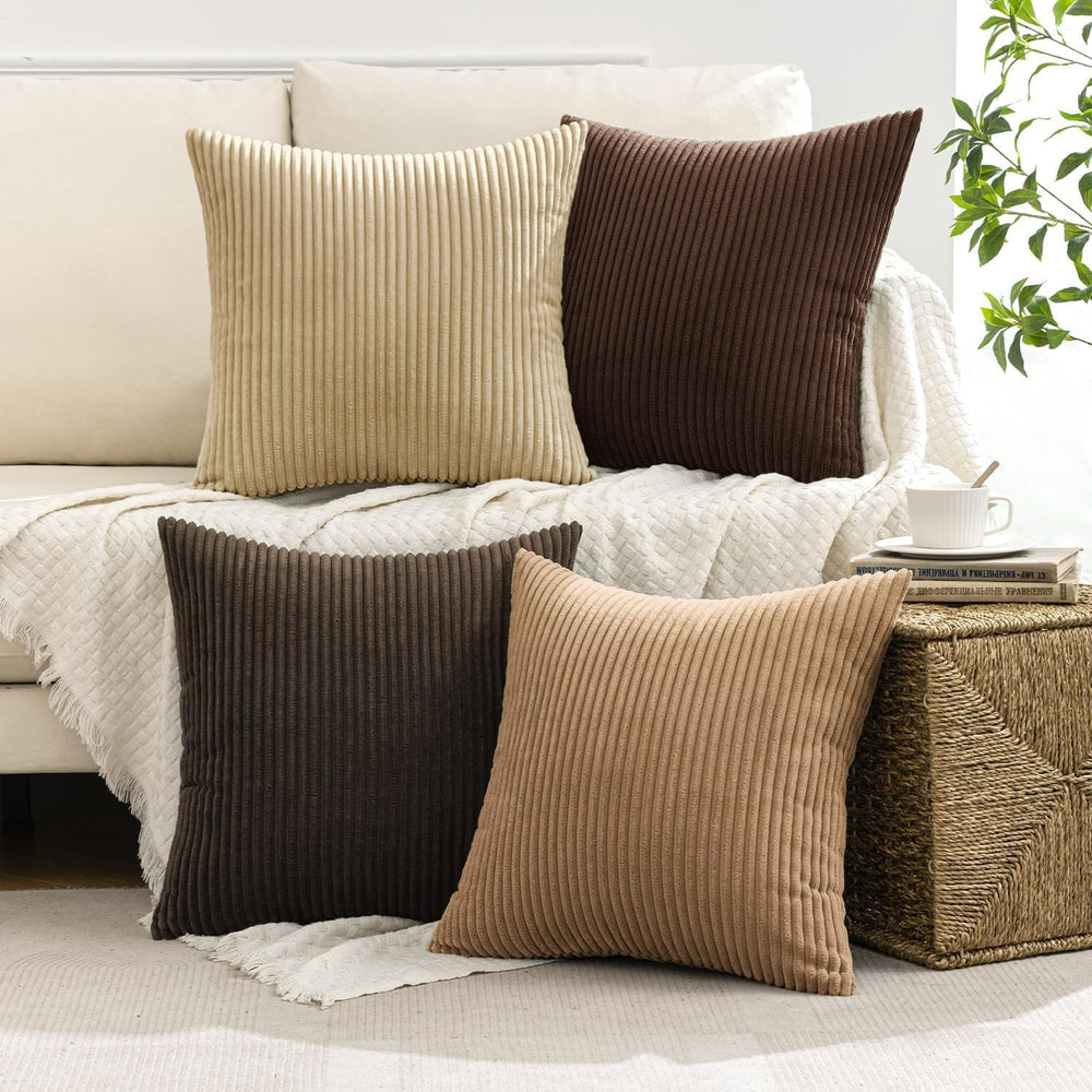 MIULEE Fall Corduroy Decorative Throw Pillow Covers Dark Brown 18x18
