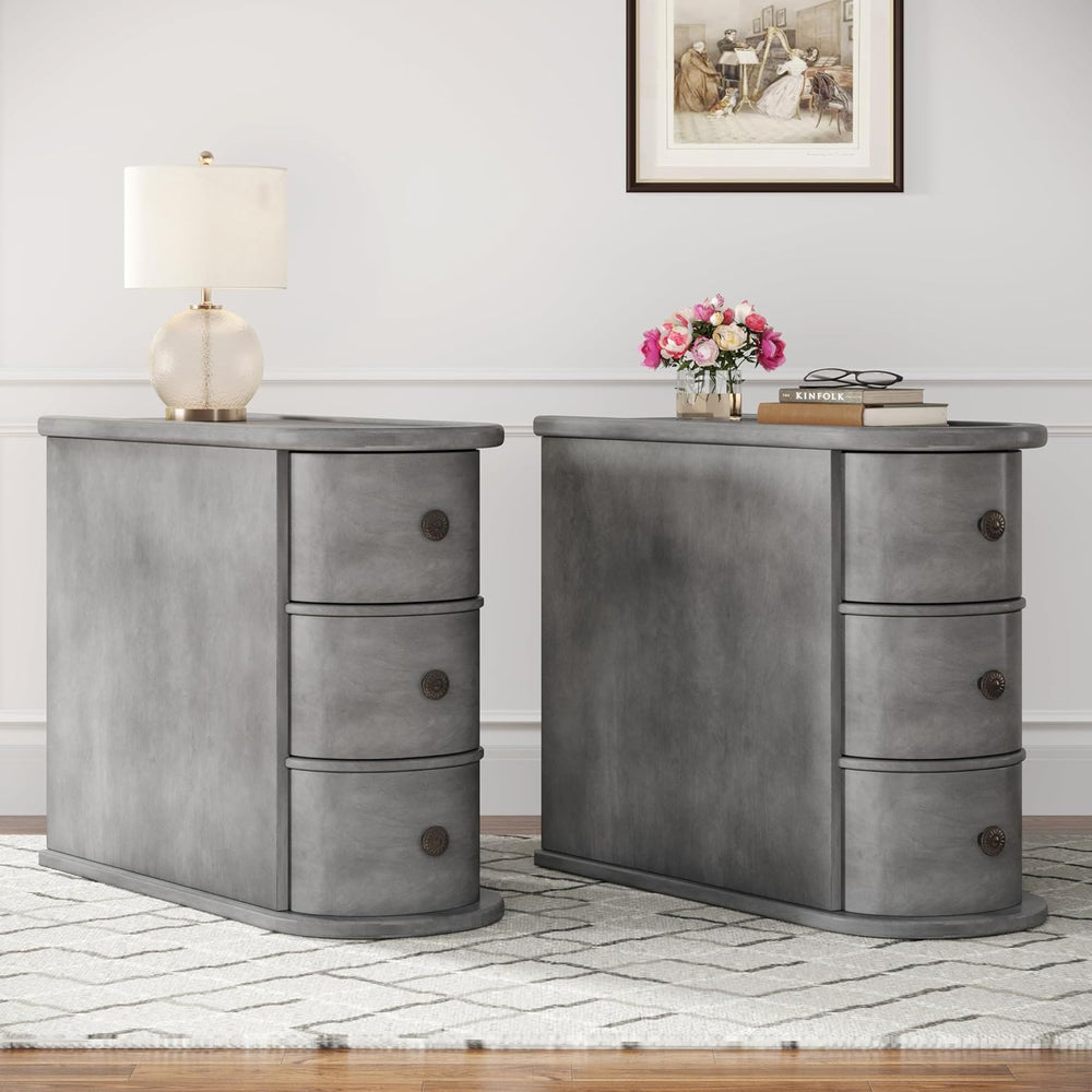 Wood End Table with 3 Drawers, No Assembly Required Narrow Sofa Side Table fo...