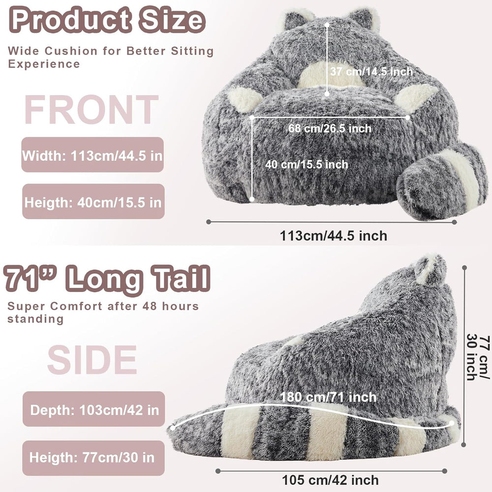 EBENCHICO Giant Bean Bag Chair for Adults Teens, Raccoon Shaped Faux Fur Bean...