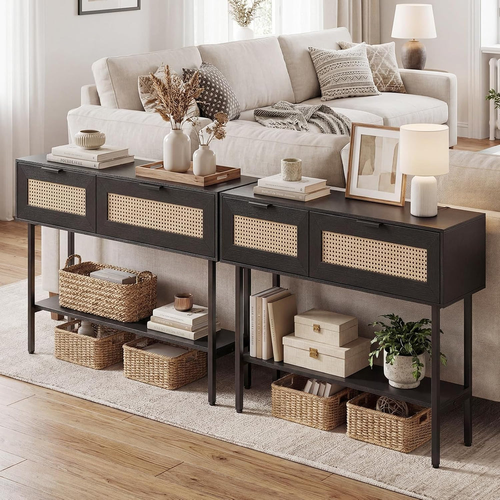 Giantex Rattan Console Table with Storage, 40" Boho Entryway Table w/ 2 ...
