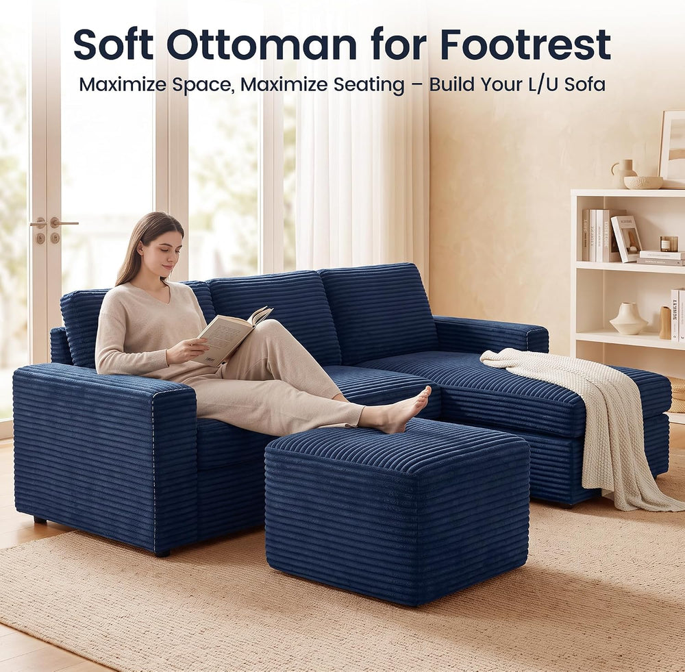 27.6" Floor Ottoman, Plush Corduroy Ottoman Foot Rest for Couch in a Box...