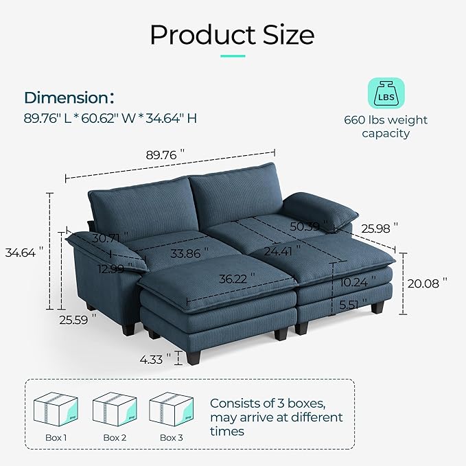 LINSY HOME Modular Sectional Sofa - Oversized Corduroy Cloud Couch with Movab...