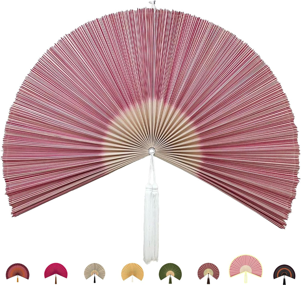 ChumDecor Bamboo Fan Wall Decor, Japanese Wall Fan, Red Pink 40 in