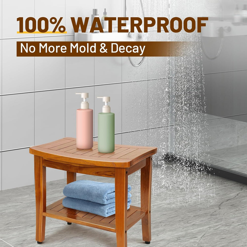 20" Premium Teak Shower Bench with Shelf & Handle, Solid Teak Shower...