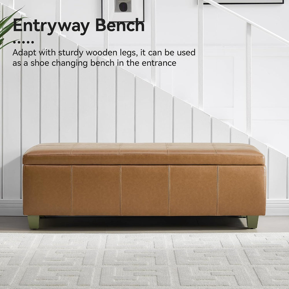 WUTUTUEE 51" Faux Leather Storage Ottoman, Stitch Tufted Rectangle Uphol...