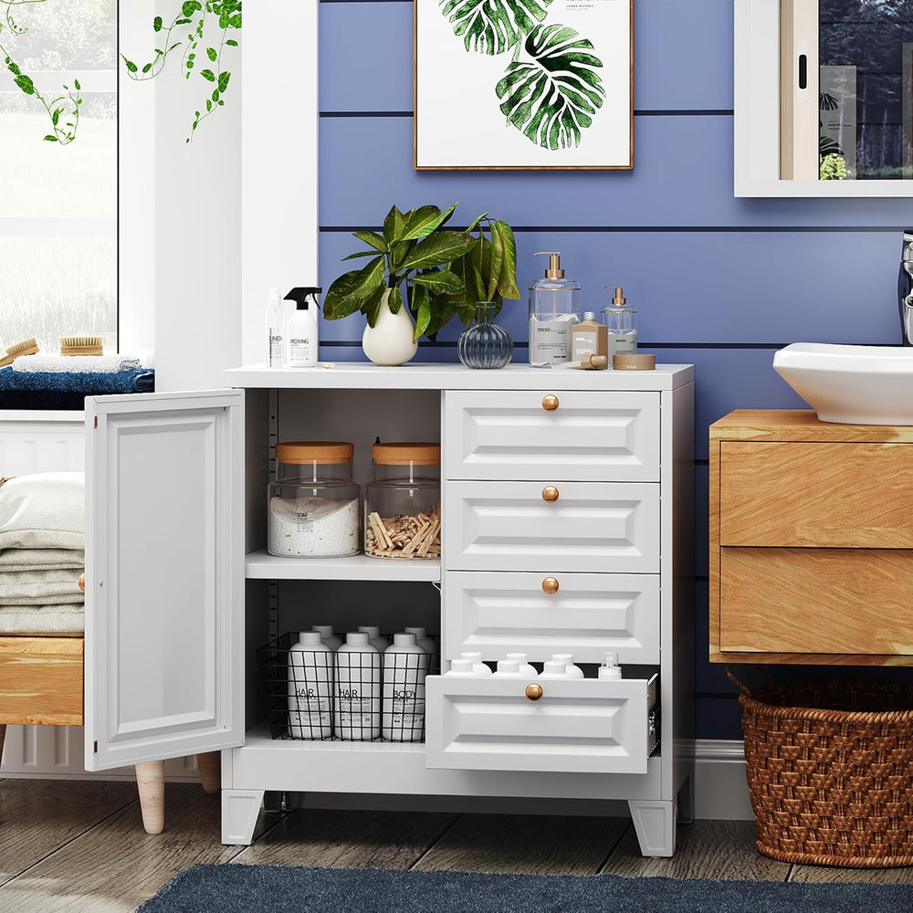 Bathroom Storage Cabinet with 4 Drawers,Metal Bathroom Floor Cabinet with Doo...