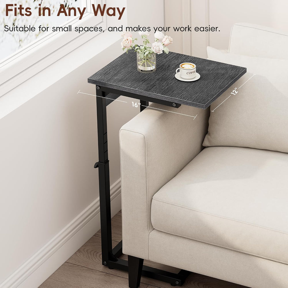 Vagusicc C Shaped End Table with Charging Station, 33" Tall Side Table f...