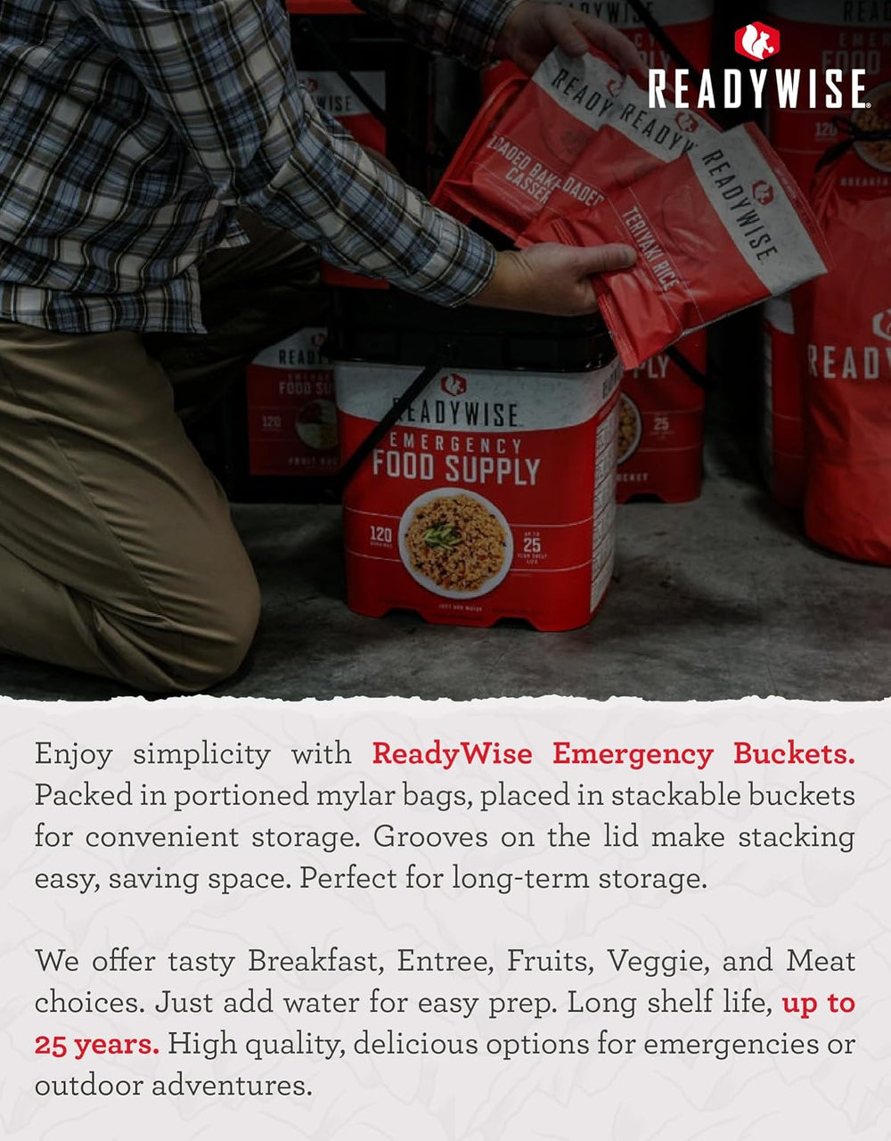 READYWISE Emergency Food Survival Supply Entrée Bucket, 60 Servings