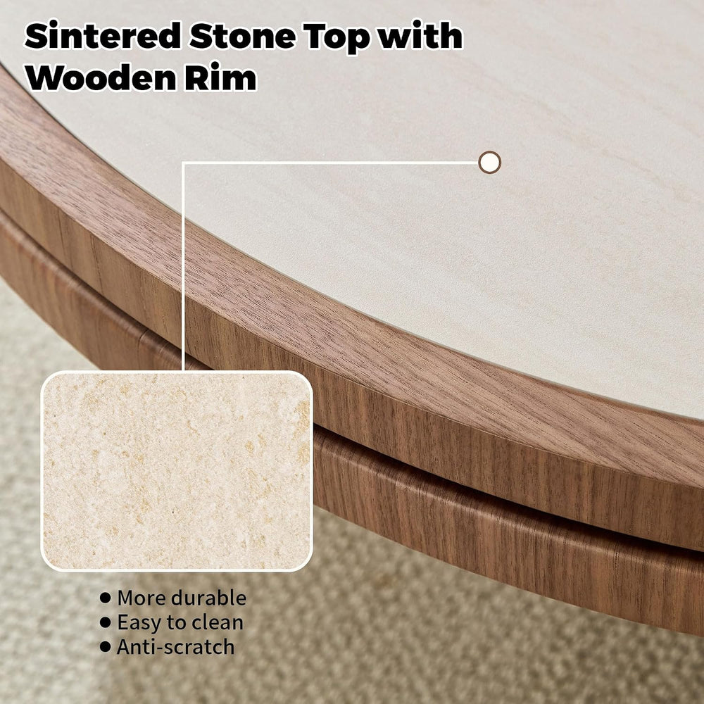 LKTART 19.49 Inch Round End Table with Sintered Stone Top, Mid-Century Modern...
