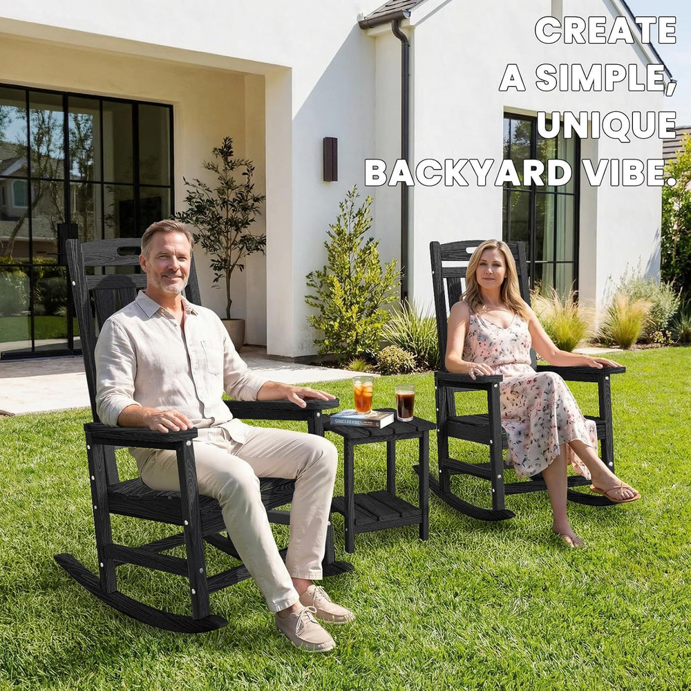 Oversized Outdoor Rocking Chair, HDPE Plastic High Back Rocking Chairs | Wood...