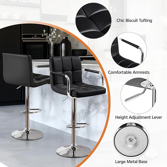 Yaheetech Bar Stools Set of 2, PU Leather Height Adjustable Swivel Barstools,...