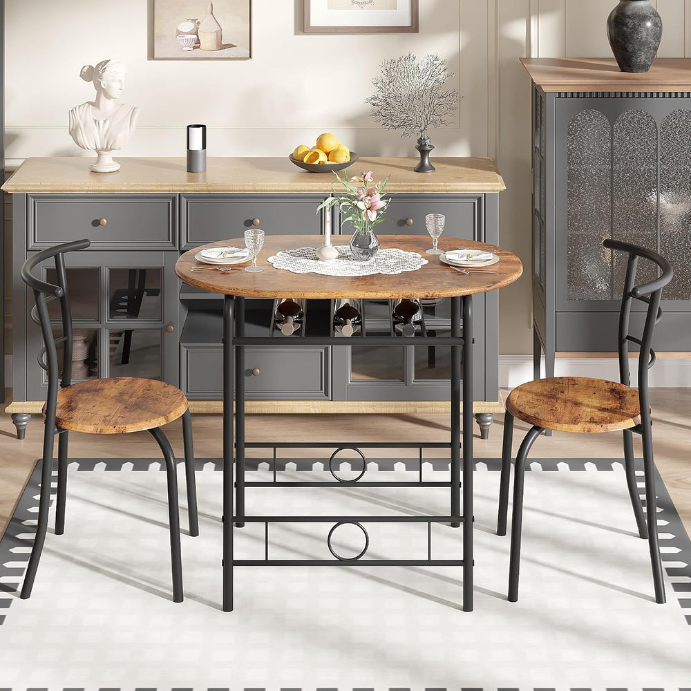 VECELO 3-Piece Dining Table Set for Kitchen Breakfast Nook, Wood Grain Oval T...