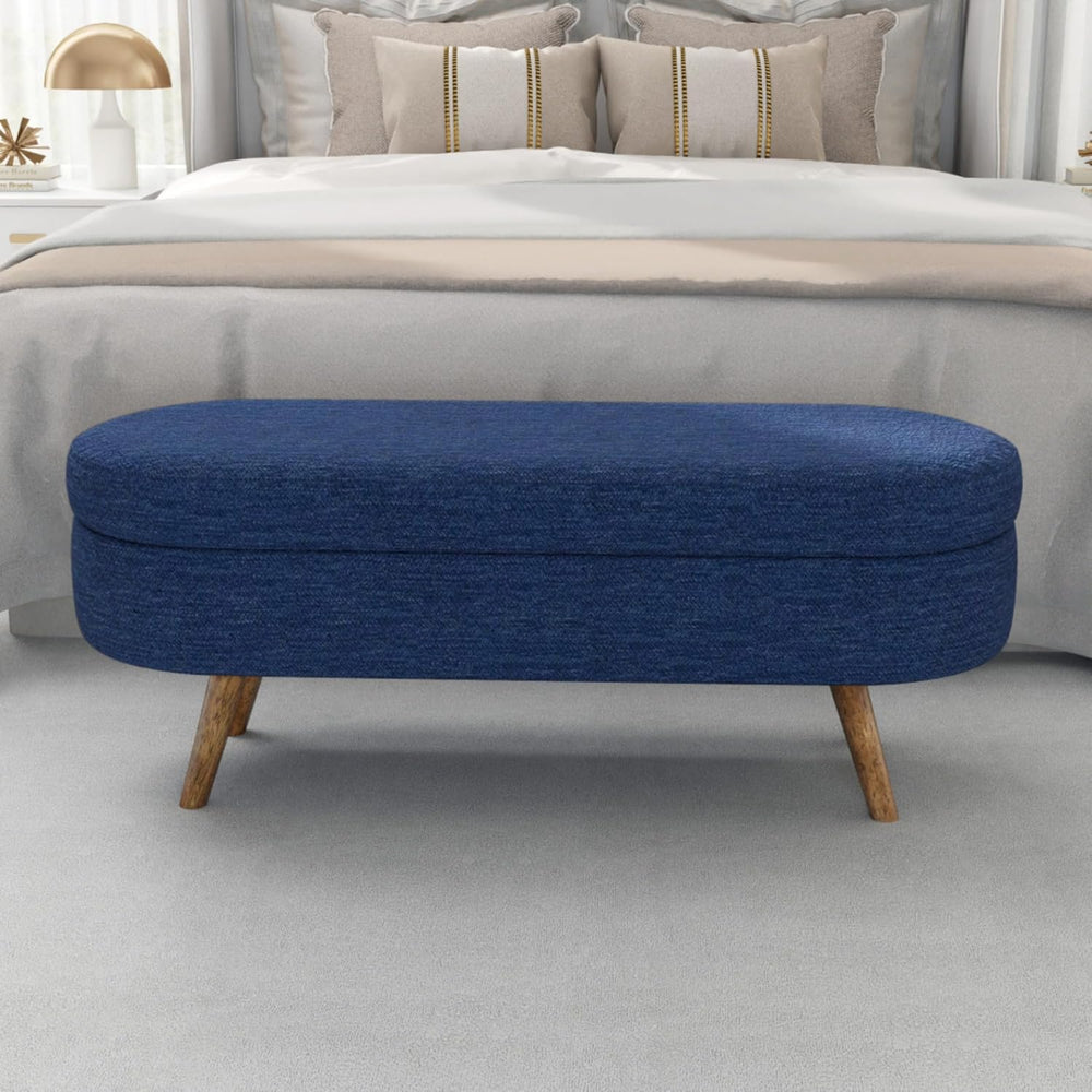 Oval Storage Ottoman Bench with Hidden Storage and Foam Padded Seat, Upholste...