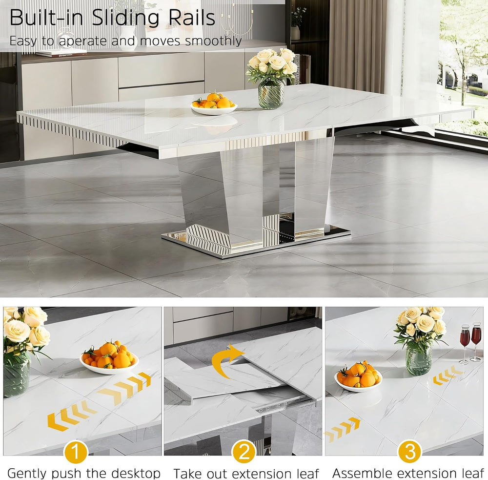 Modern Extendable Dining Table Set for 10, 94" Faux Marble Expandable Ta...