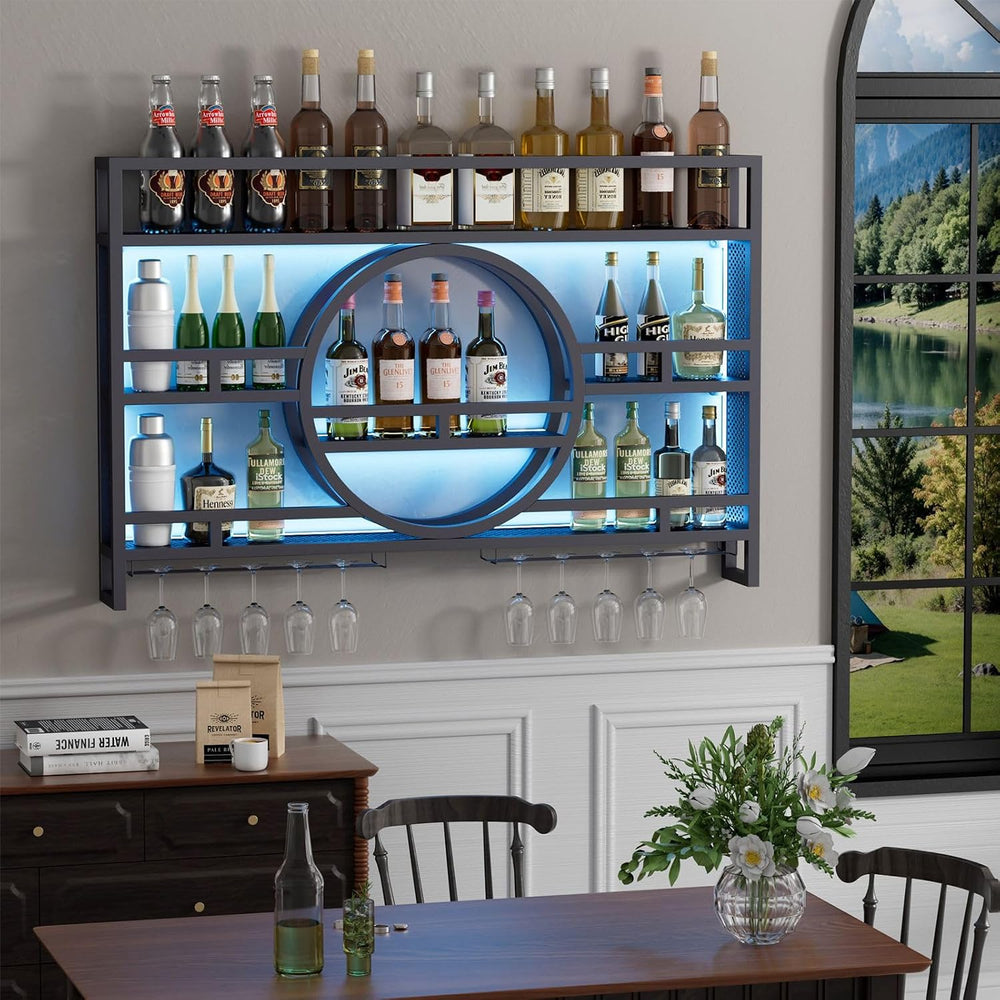 Boshen Fully Assembled 3-Tiers 47in Wine Rack Wall Mounted with LED Light | F...