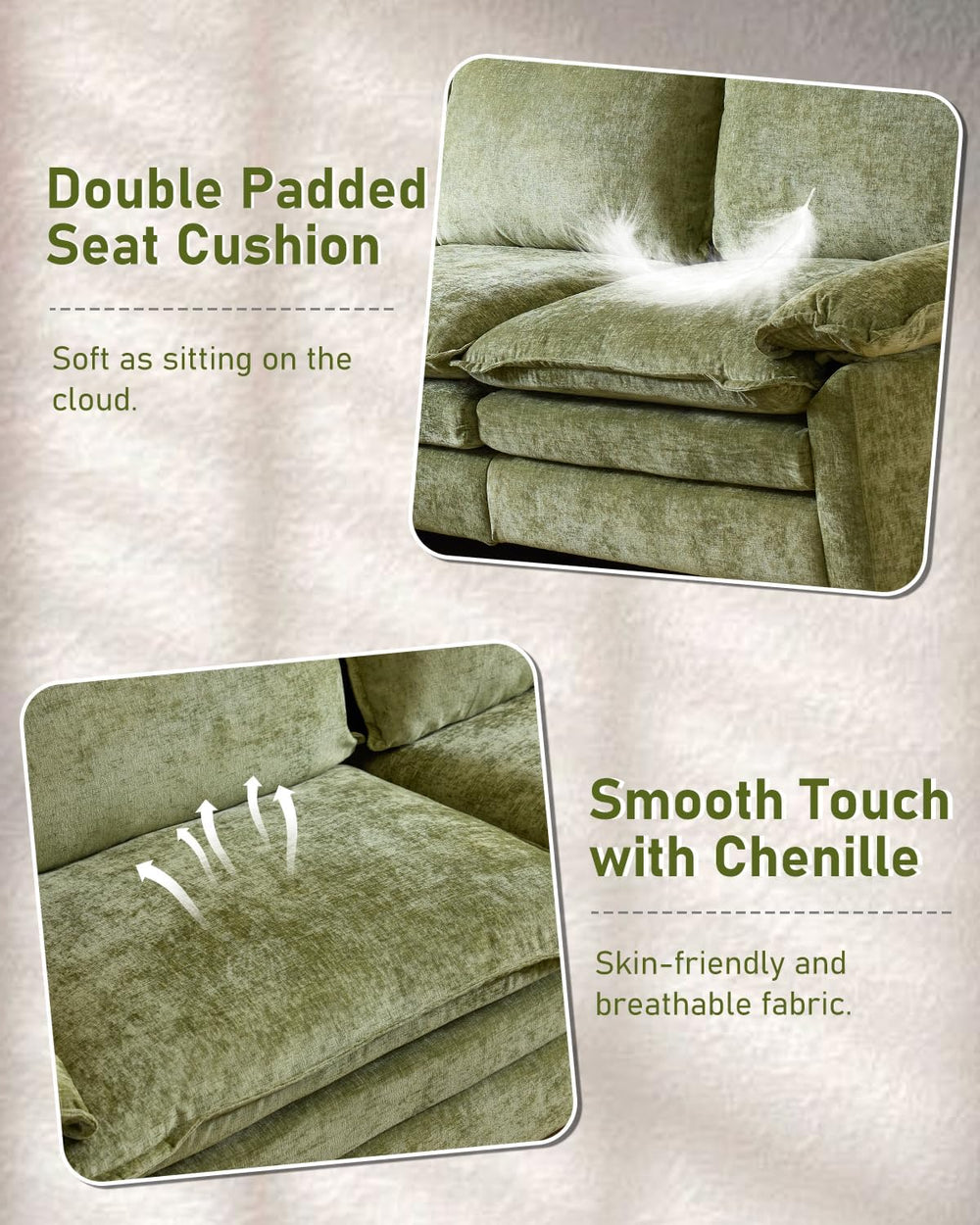 Karl home 122" 3-Seat L-Shaped Sectional Couch, Green | Movable Ottoman,...