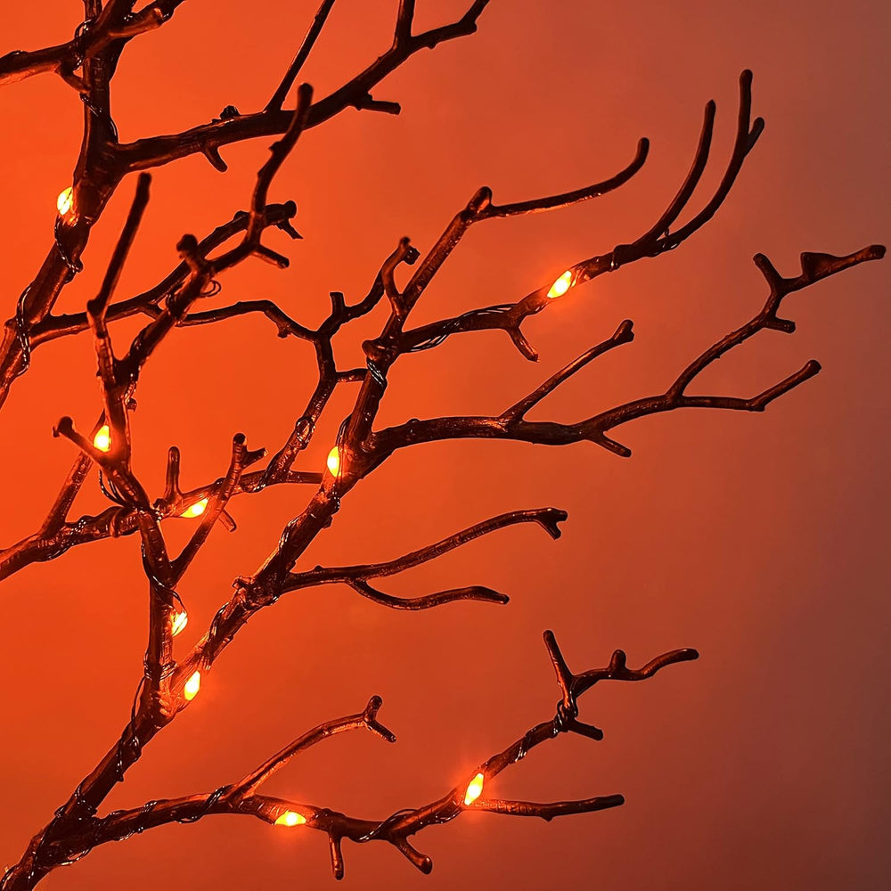 Hairui Lighted Halloween Tree with 150 Orange Fairy Lights 4FT, Spooky Black ...