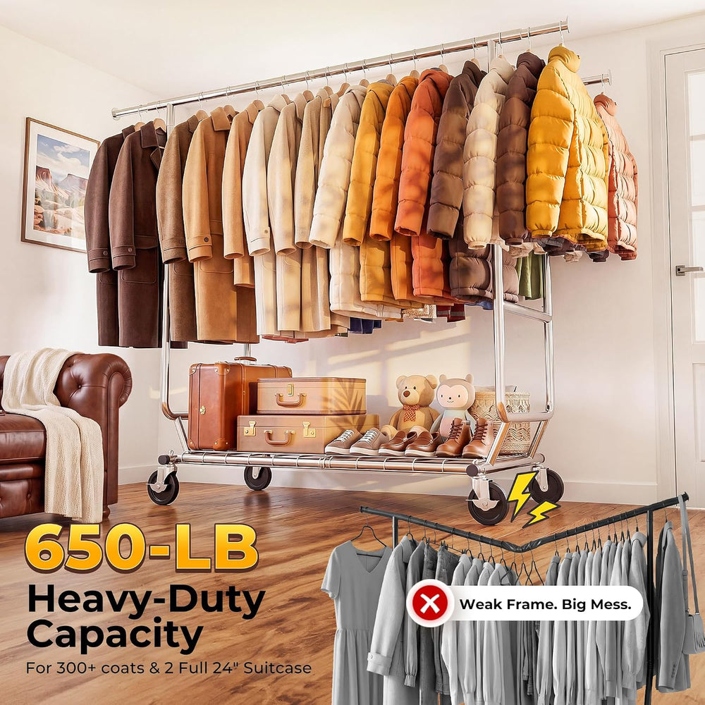 HOKEEPER Clothes Rack Heavy Duty Clothing Rack Load 650 LBS Collapsible Garme...