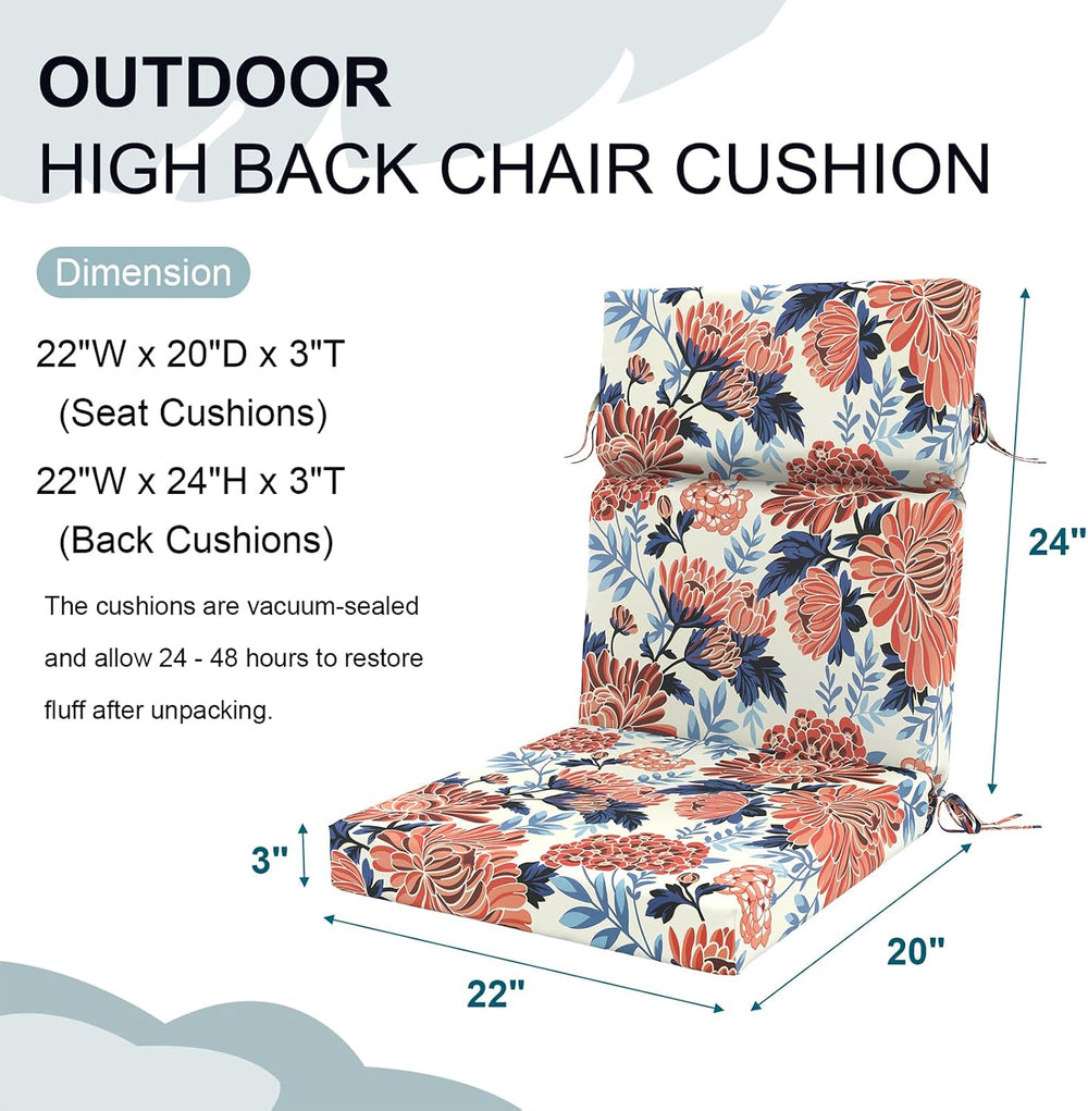 DYTXIII Outdoor High Back Chair Cushions Set of 2, 44"x22" Water Re...