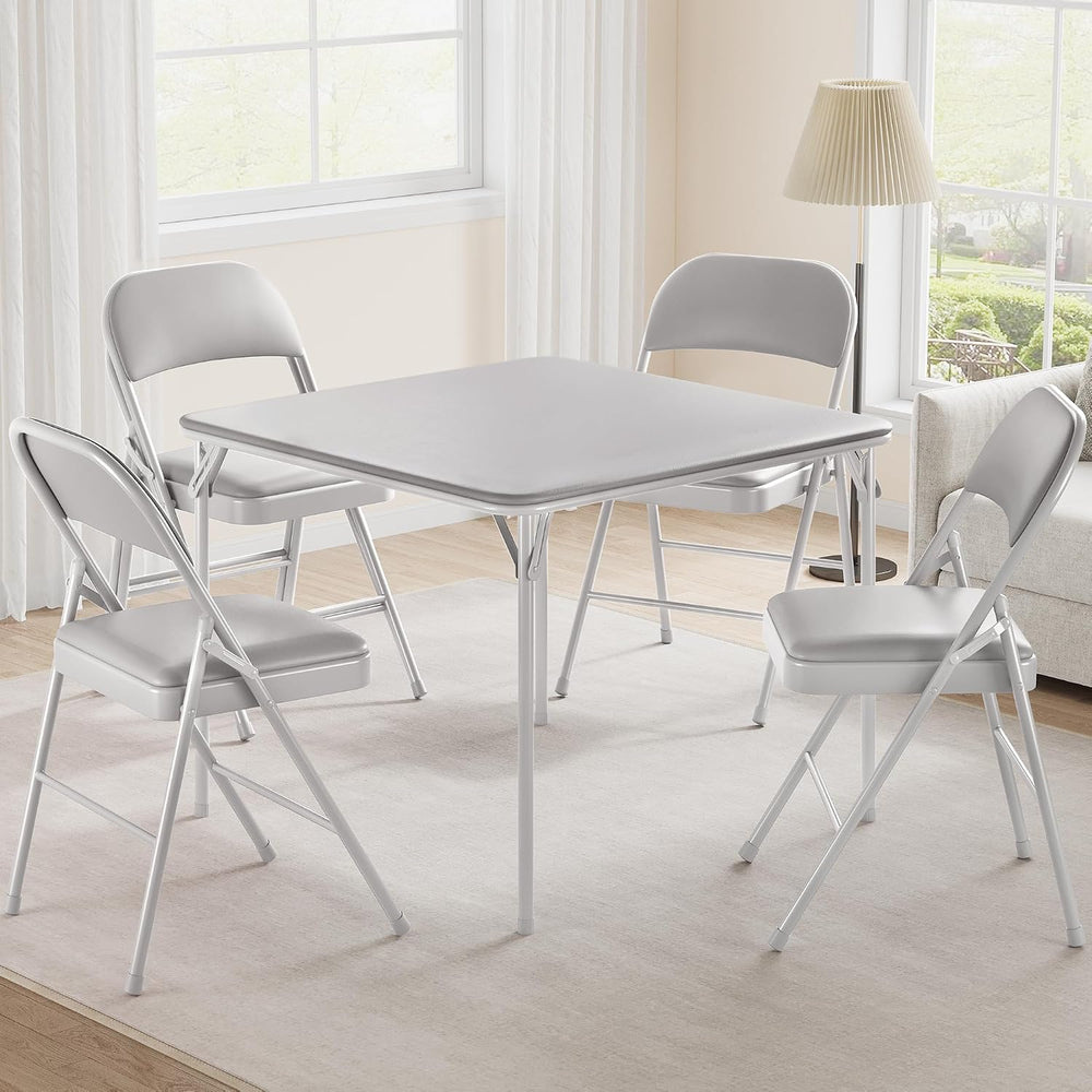 Folding Portable Card Table and Foldable Chair Set of 3, Pu Upholstered Folda...