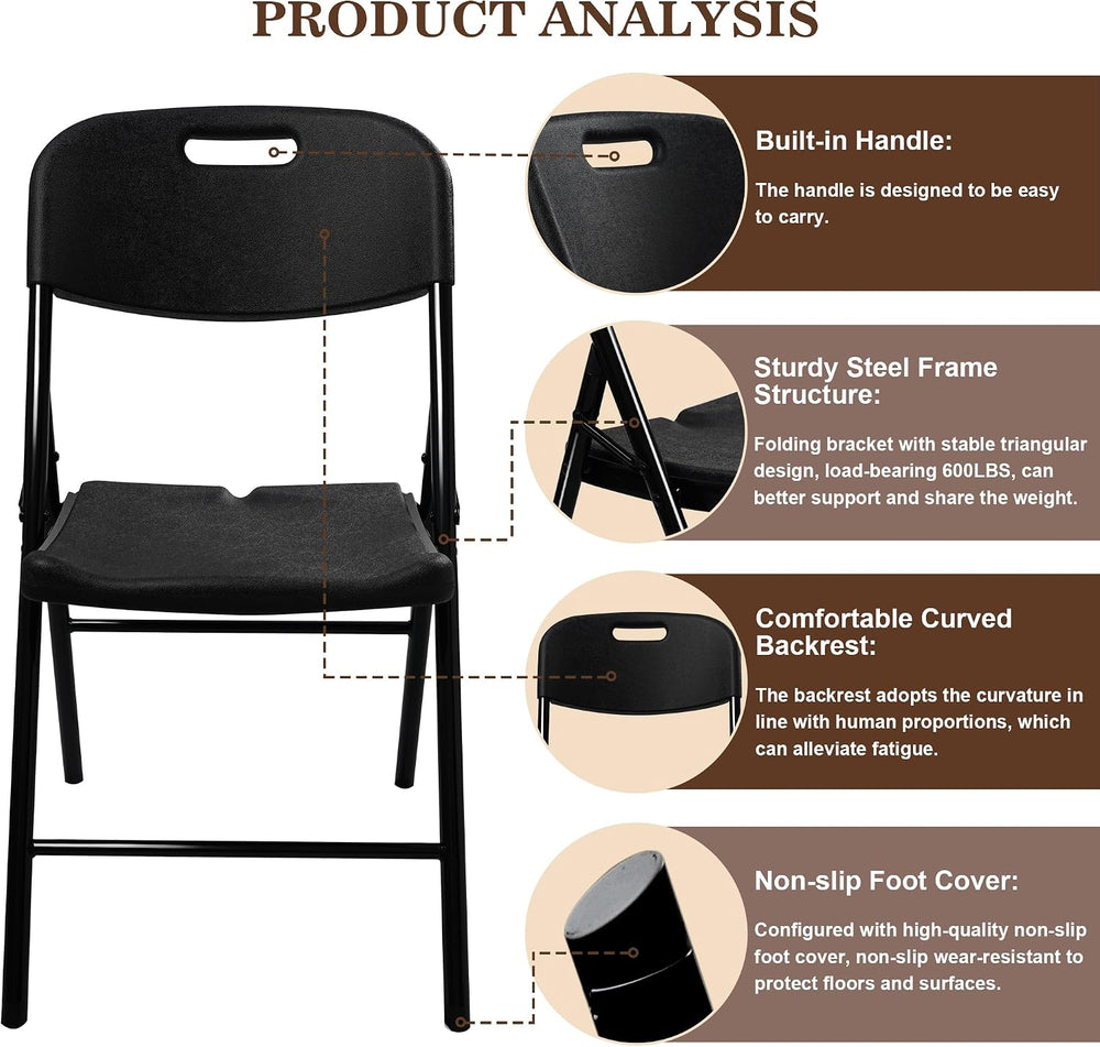 8 Pack Folding Chair, 600 lb Weight Capacity,Indoor/Outdoor Heavy Duty Foldab...