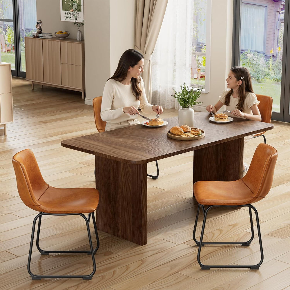 REONEY Dining Chairs Set of 6, 18" PU Leather Dinner Chairs, Brown | Mod...
