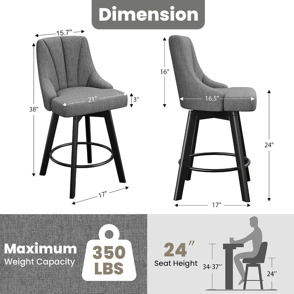 YaFiti 24" Swivel Counter Height Bar Stools Set of 3, Dark Gray