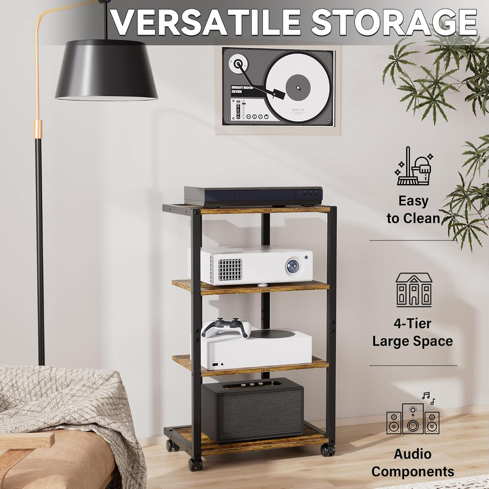 AV Media Stand with Wheels, 4-Tier Game Console Shelf