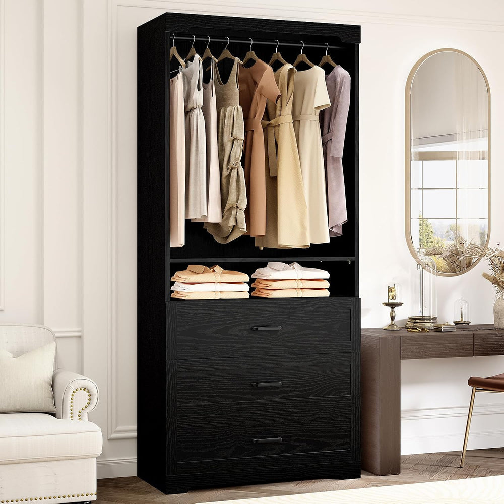 IRONCK Freestanding Closet System with Adjustable Shelves & 3 Drawers | M...