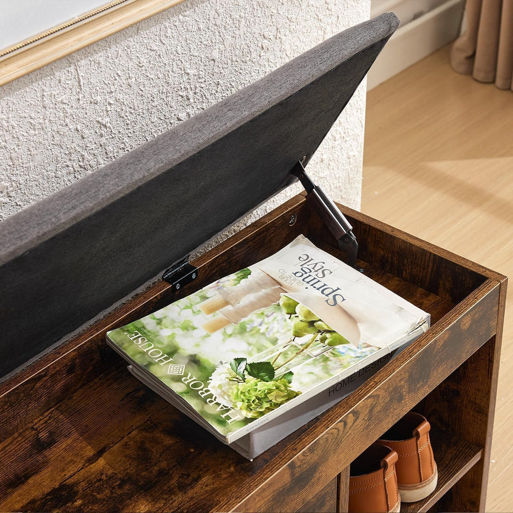 Shoe Storage Bench with a Flip Drawer, Entryway Bench with Removable Cushion,...