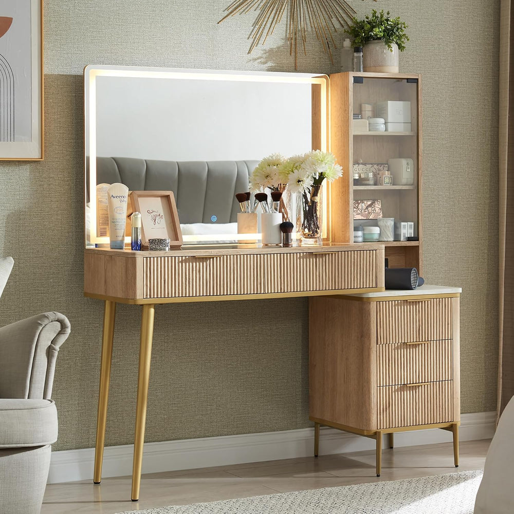 T4TREAM Fluted Makeup Vanity Desk with 36" HD Lighted Mirror, 48" B...