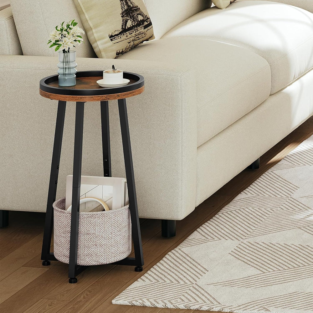 HOOBRO Small Round Side Table, 2-Tier Round Sofa End Table, Compact Nightstan...