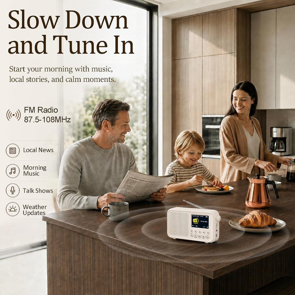 FM Radio with Bluetooth, NOAA Weather Band, 2.4" Color Screen, Rechargea...