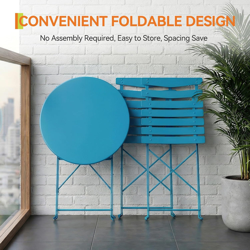 IDEALHOUSE Folding Bistro Table and Chairs Set of 2, Peacock Blue