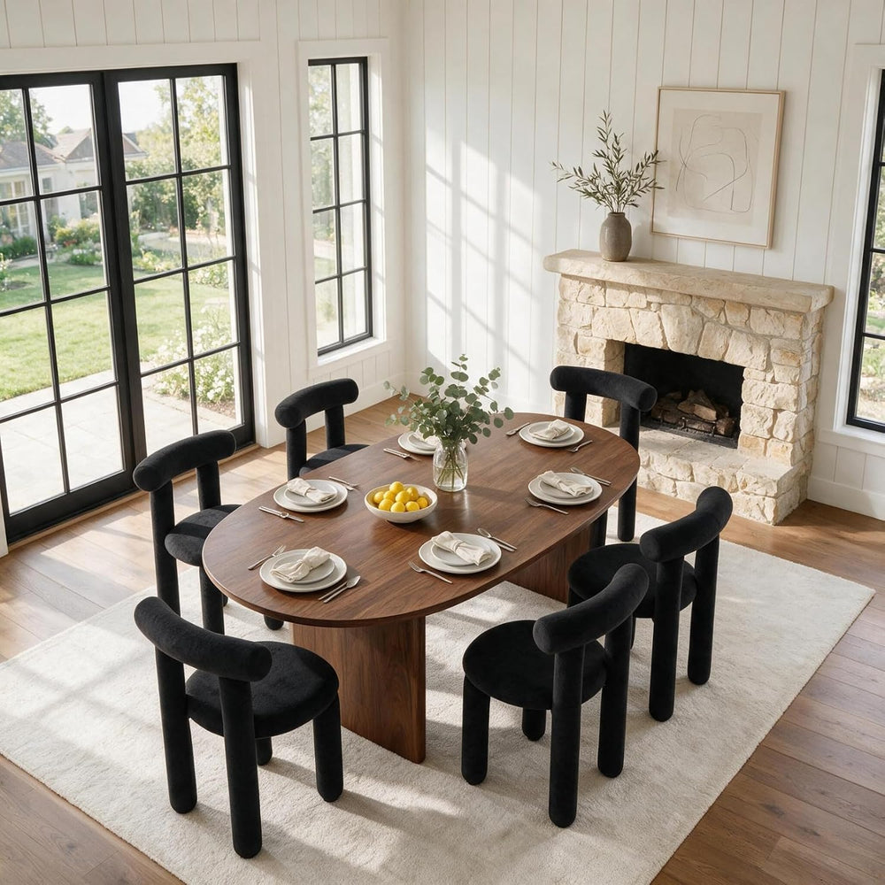 DUOMAY Modern Black Boucle Dining Chairs Set of 2, Sherpa Upholstered Kitchen...