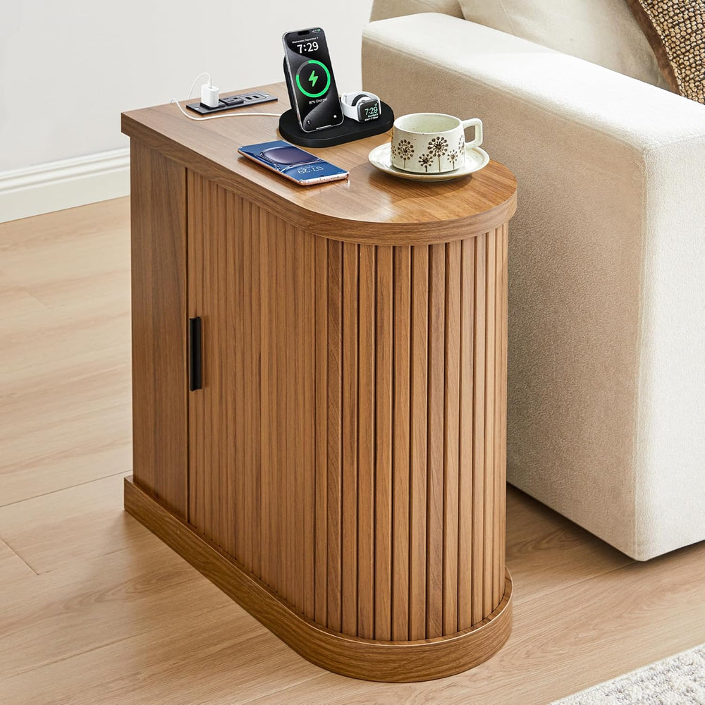 Turtle&Myrtle Nightstands with Charging Station, Narrow Side Table with S...
