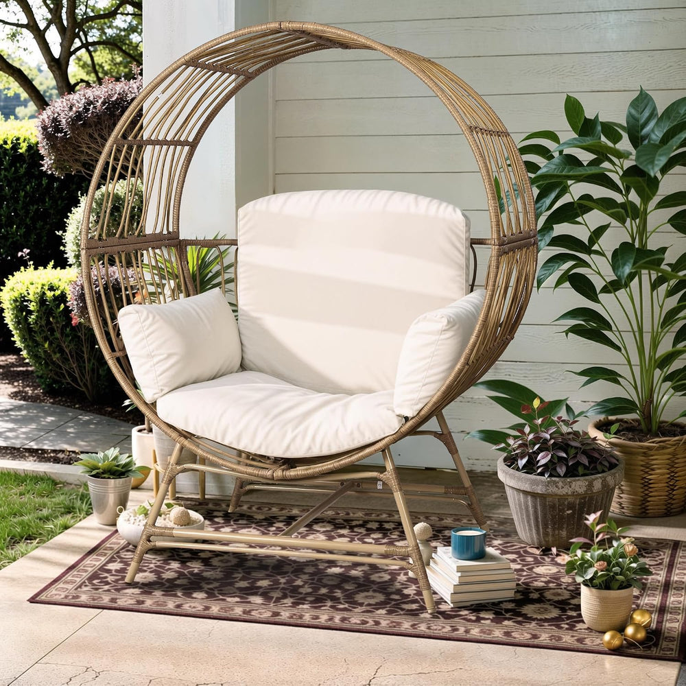 Fancyango Egg Chair Outdoor Indoor, Oversized Rattan Chair with Thicken Cushi...