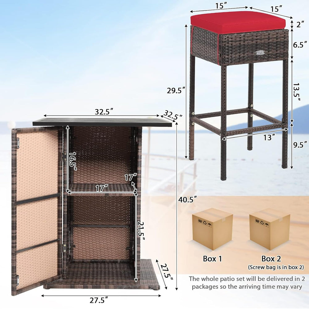 HAPPYGRILL 5 Pieces Rattan Bar Set, Outdoor Wicker Bar Table and 4 Bar Stools...