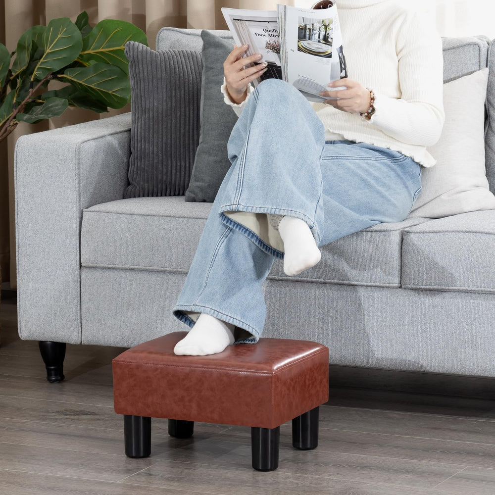 Adeco Leather Foot Stool with Legs, Small Footstool Ottoman, Velet Fabric Sea...