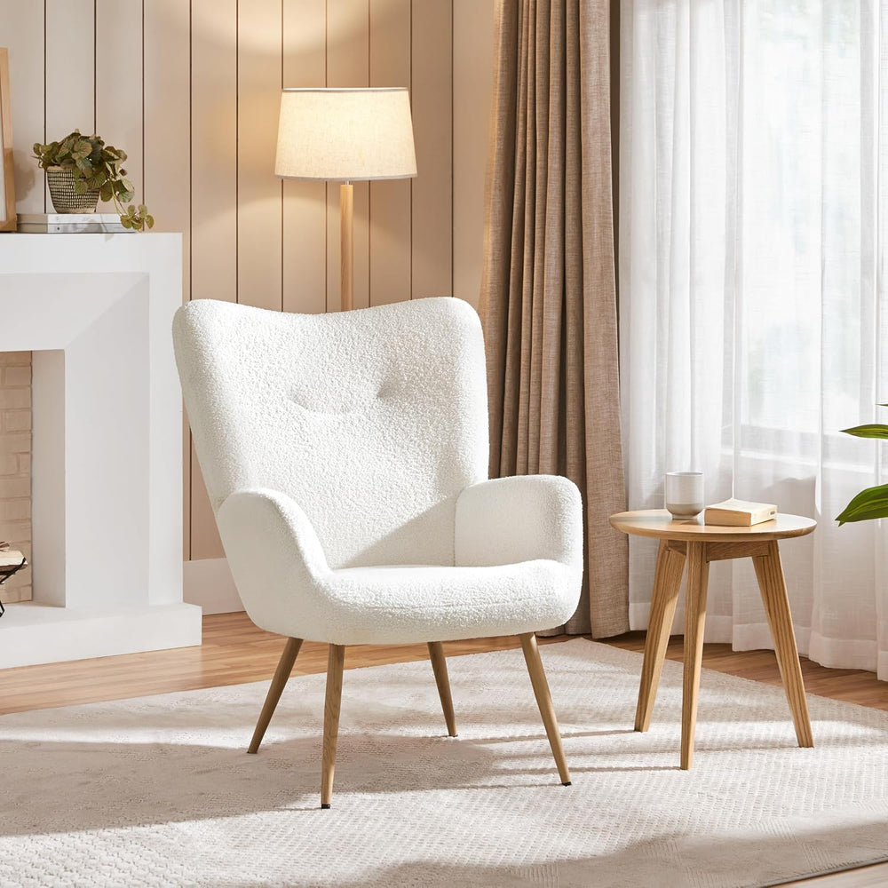 Yaheetech Barrel Chair, Fuzzy Accent Chair with High Back, White | Boucle Fab...